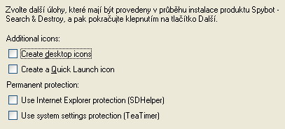 V&yacute;běr doplňuj&iacute;c&iacute;ch možnost&iacute; Spybot S&D