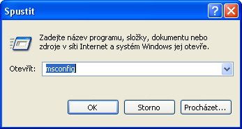 Spustit naps&aacute;n&iacute;m msconfig