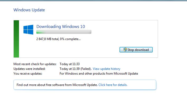 Stahov&aacute;n&iacute; upgrade Windows 10